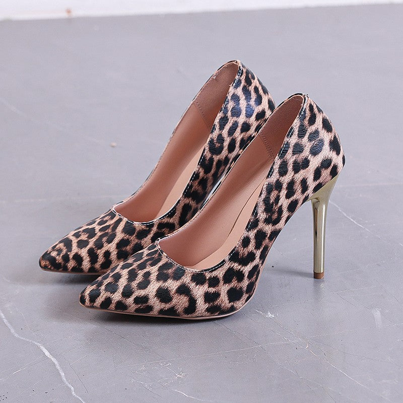 Frauen Tierdruck Spitzzehen High Heels mit metallischen Akzenten Drune