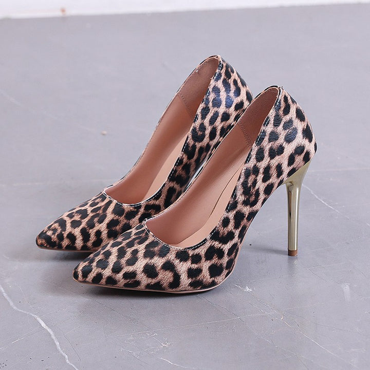 Frauen Tierdruck Spitzzehen High Heels mit metallischen Akzenten Drune
