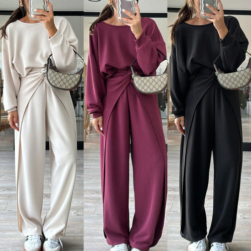 Damen Set mit elegantem Krepp-Design und weitem Schnitt Drune