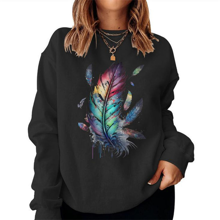 Damen Sweatshirt mit buntem Federdesign und lässigem Schnitt Drune