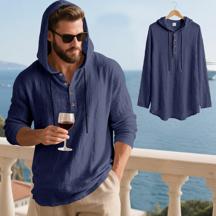 Herren lässiges Kapuzenshirt aus weichem Baumwollmix mit Knopfleiste und praktischen Taschen Drune