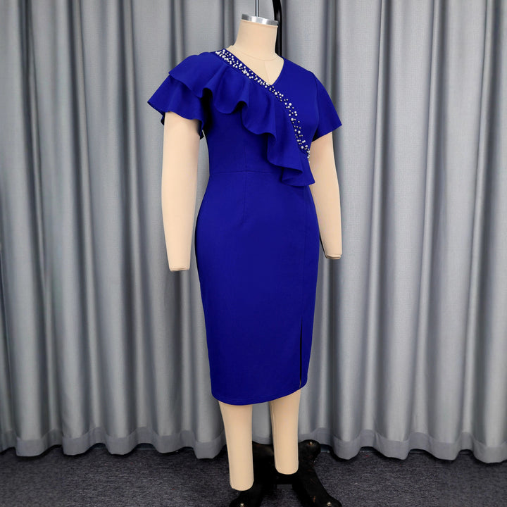 Damen elegantes, figurbetontes Kleid mit Rüschendetails und funkelndem Akzent Drune