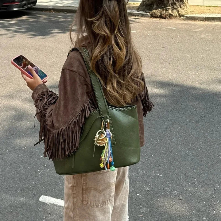 Damen Trendige Velourslederjacke mit Fransen Drune