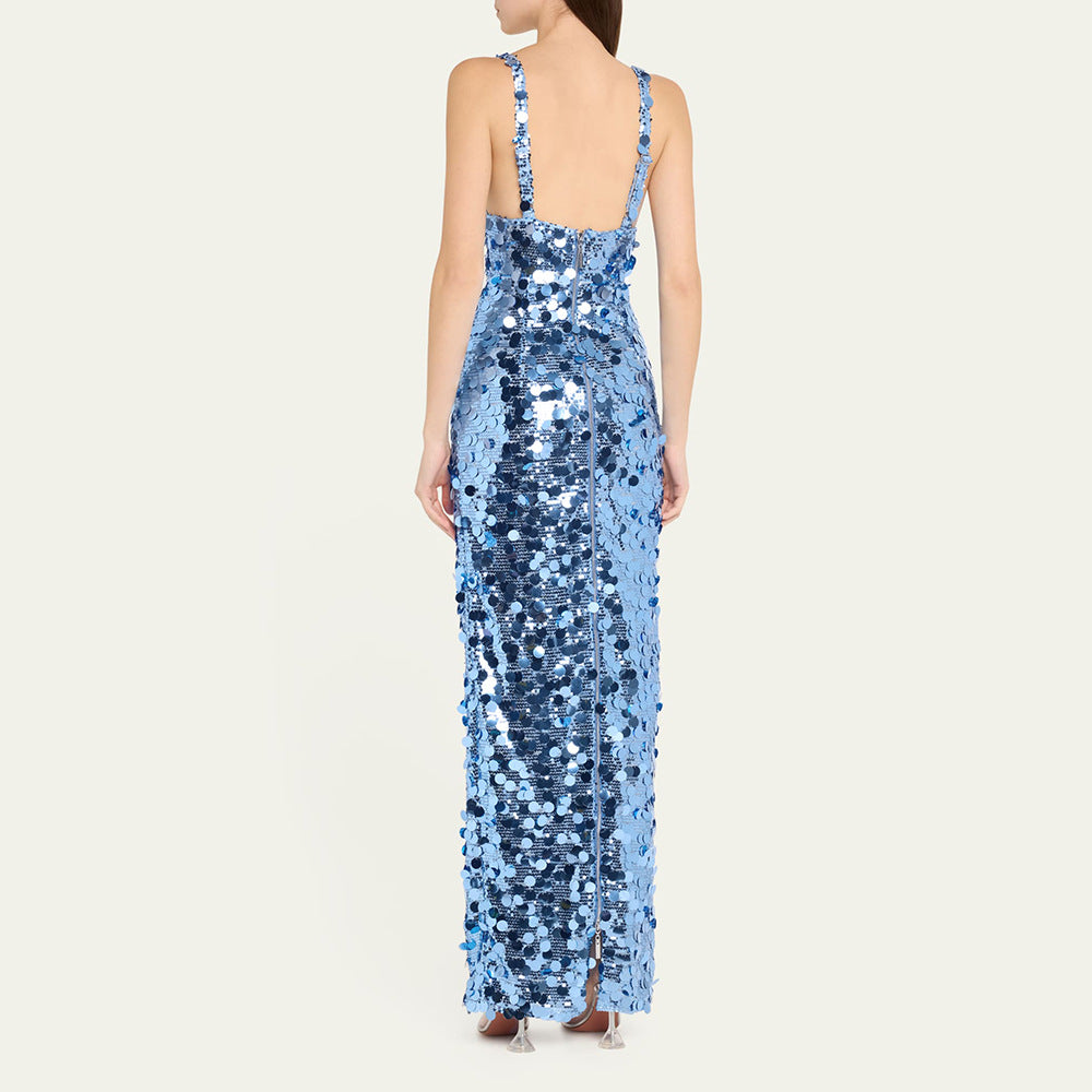 Damen Pailletten Maxikleid mit V-Ausschnitt und schmaler Silhouette Drune