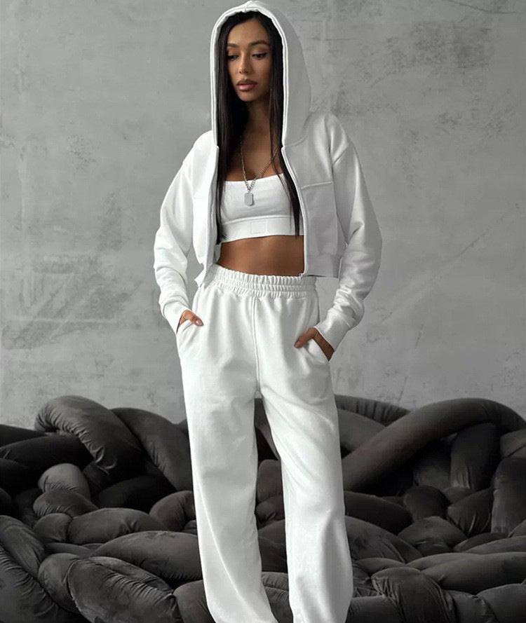Damen Sportliches Zipper Hoodie und weite Jogginghose Set Drune