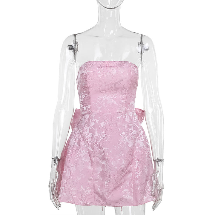 Damen schulterfreies Cocktailkleid mit elegantem Schleifendetail Drune