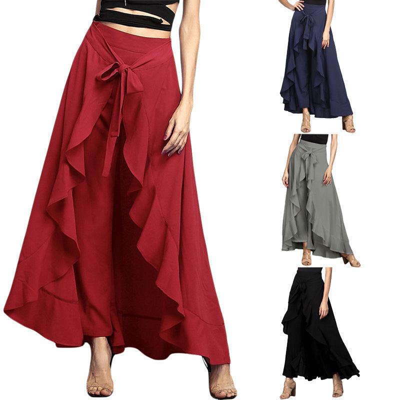 Damen Eleganter Wickelrock mit Rüschen Drune