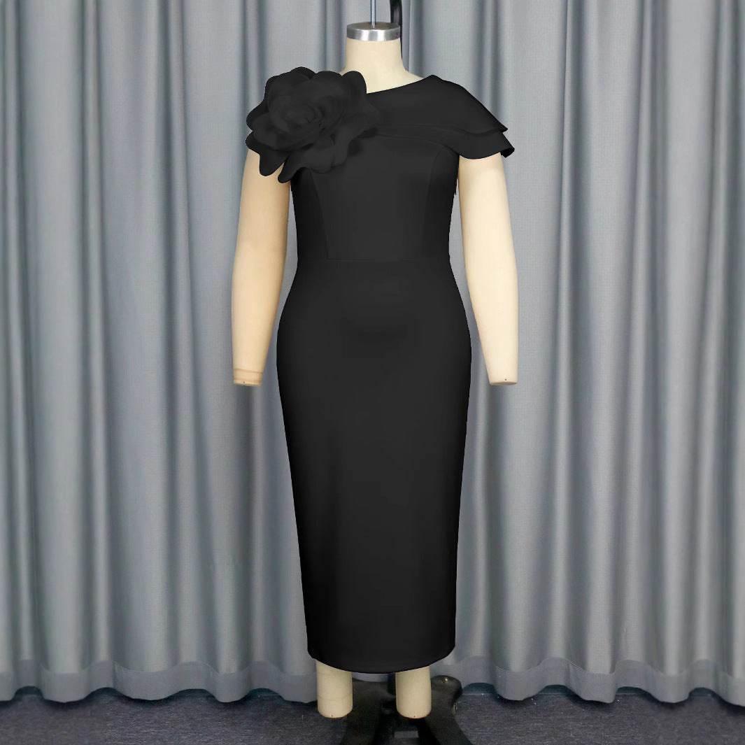 Damen figurbetontes Abendkleid mit 3D-Blumenapplikation Drune
