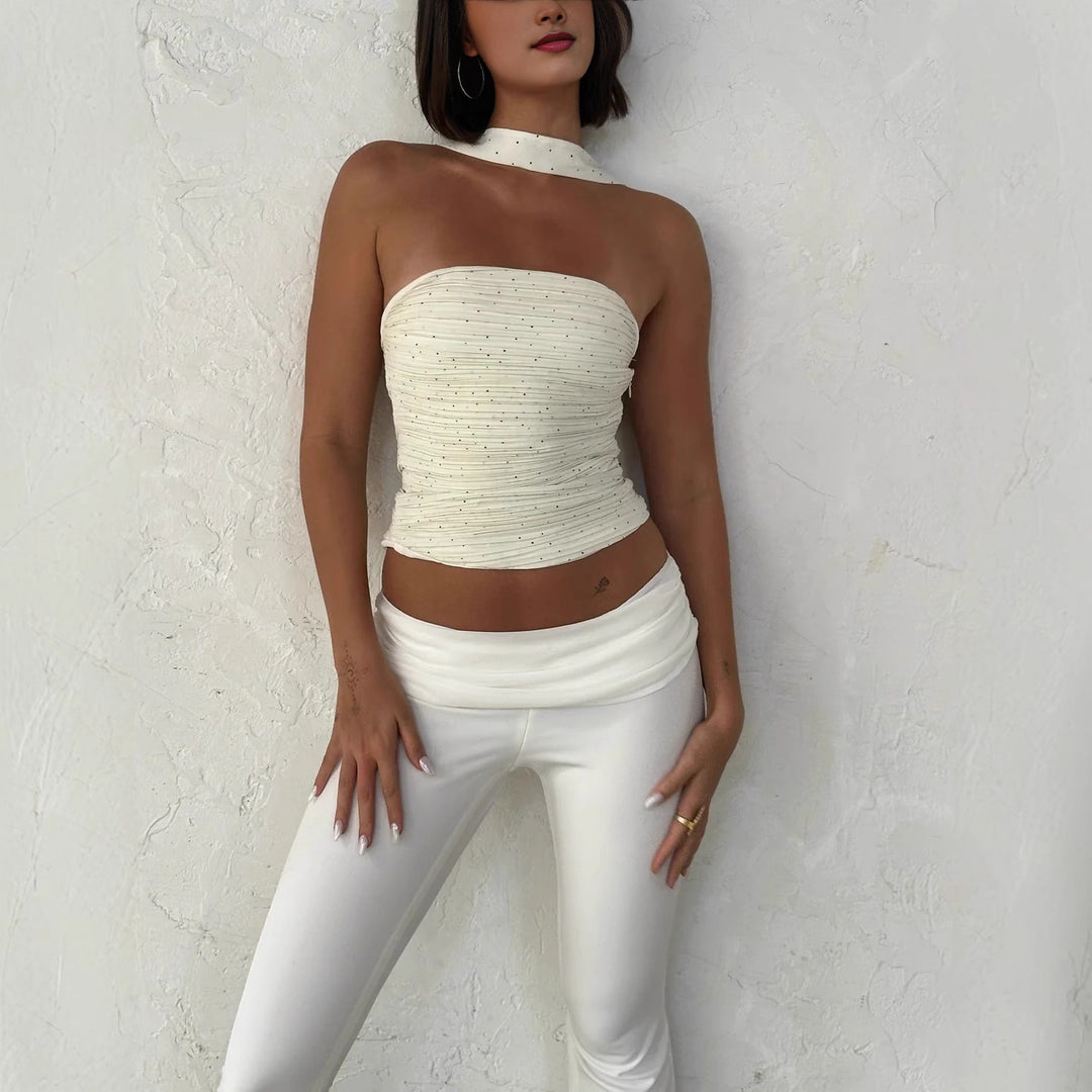 Damen Bandeau-Top mit schmalem Halstuch und glamourösen Akzenten Drune