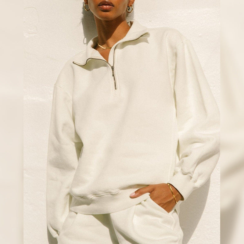 Damen lässiger Zip-Pullover mit hohem Kragen und weitem Schnitt Drune