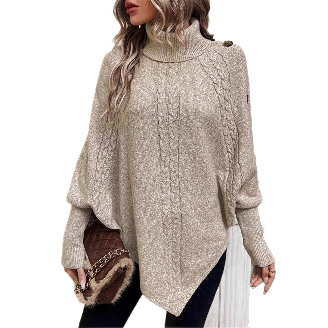 Damen kuscheliger Strickpullover mit Rollkragen und Knopfdetails Drune