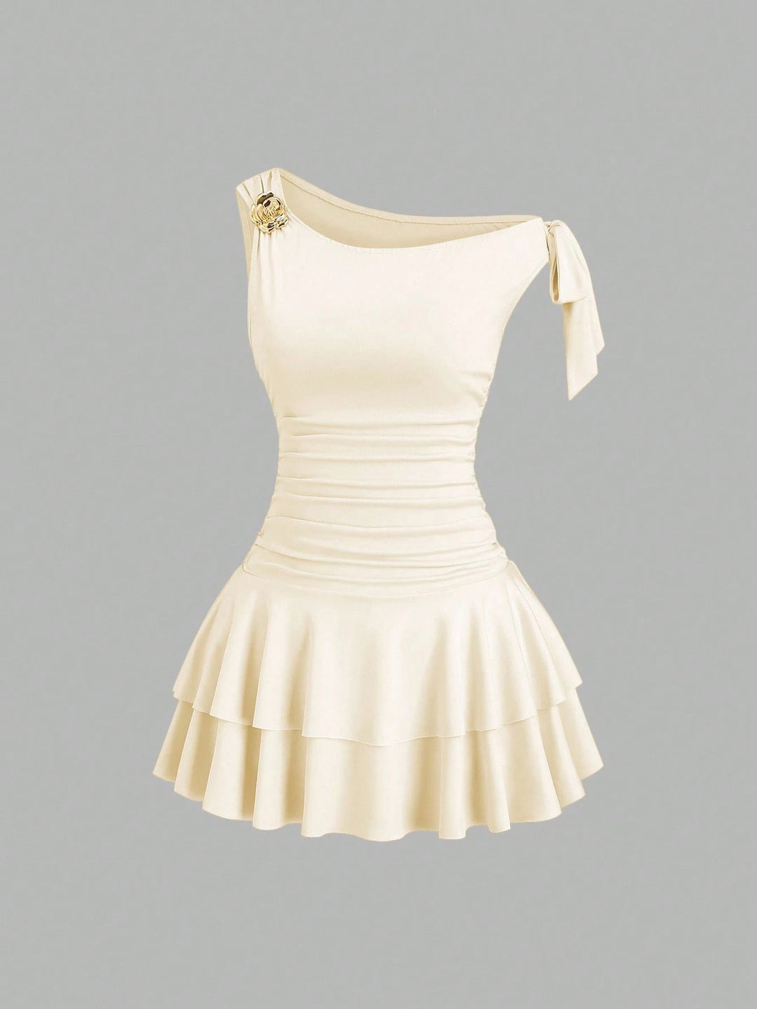 Damen elegantes Wickelkleid mit asymmetrischem Saum und raffiniertem Kordelzug Drune