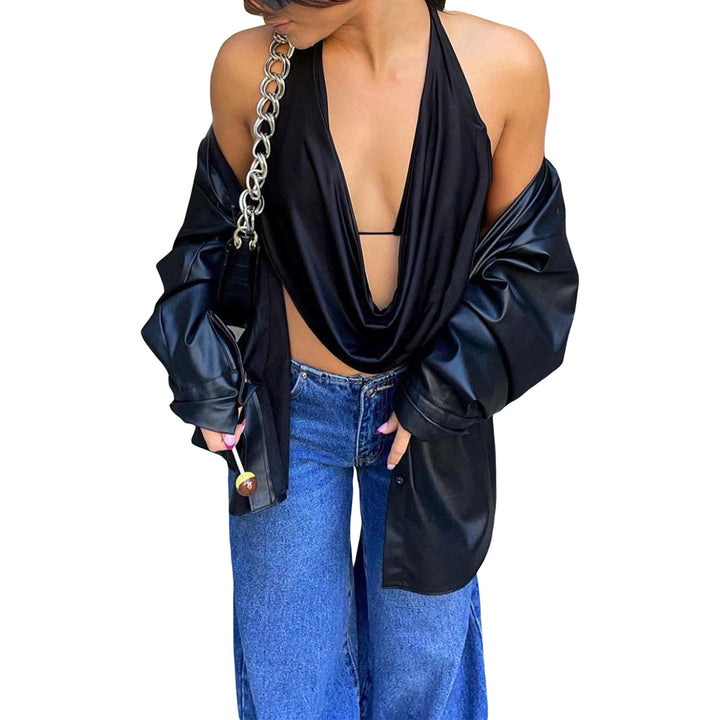 Damen Elegantes Cross-Over-Top mit tiefem Ausschnitt Drune