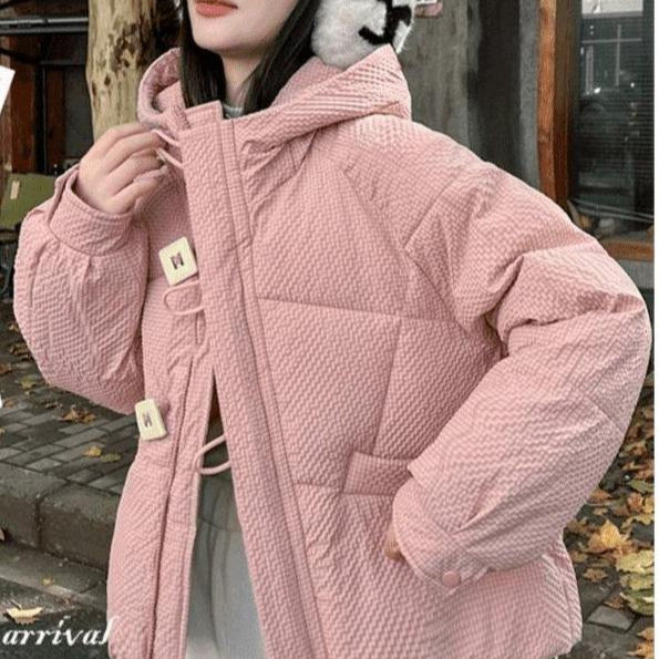 Damen Puffy Winterjacke mit Kapuze und dekorativen Knöpfen Drune