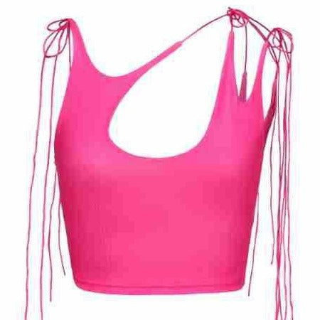 Damen Crop-Top mit einseitigem Cut-Out und trendigen Bändern Drune
