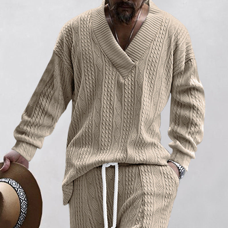 Herren lässiger Strickpullover mit V-Ausschnitt und strukturiertem Design Drune