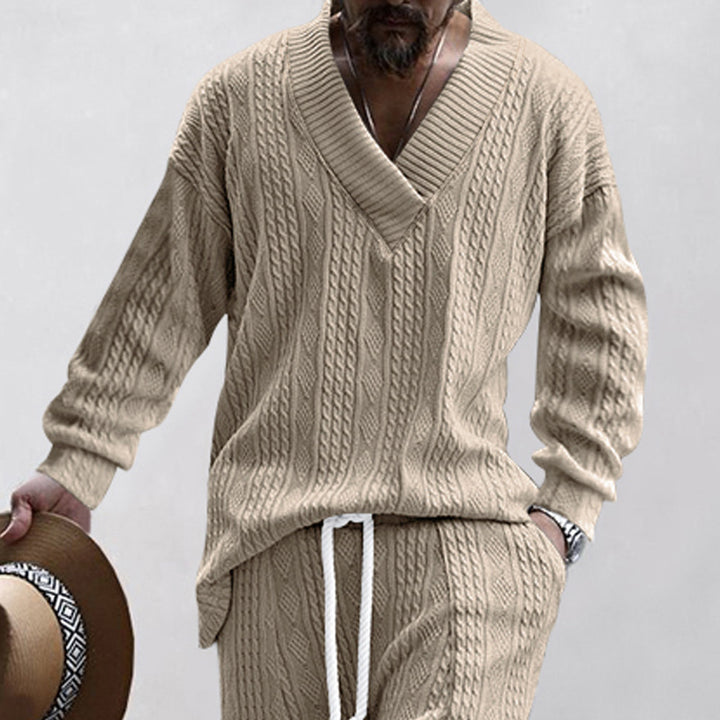 Herren lässiger Strickpullover mit V-Ausschnitt und strukturiertem Design Drune
