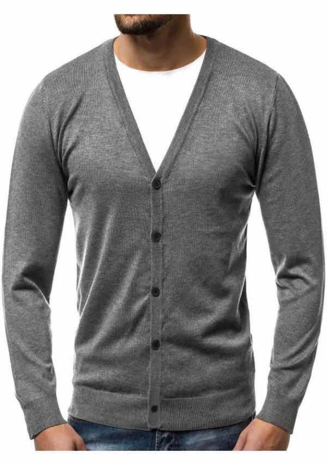 Herren nan Feinstrick-Cardigan mit V-Ausschnitt, schmaler Passform und durchgehender Knopfleiste Drune