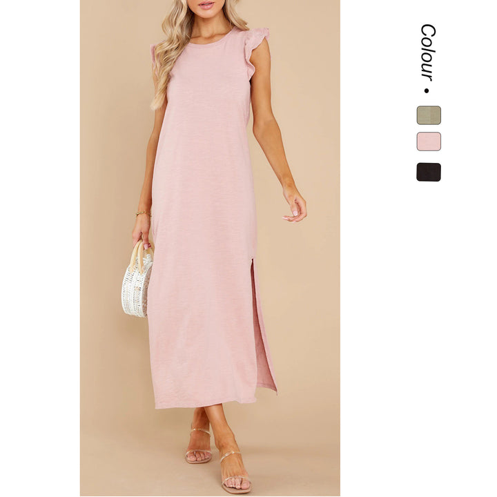 Damen Langarm Maxikleid mit verspielten Rüschendetails und lockerem Schnitt Drune