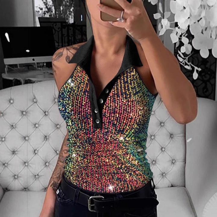 Damen Poloshirt mit funkelnden Pailletten und auffälligem Leopardenmuster Drune