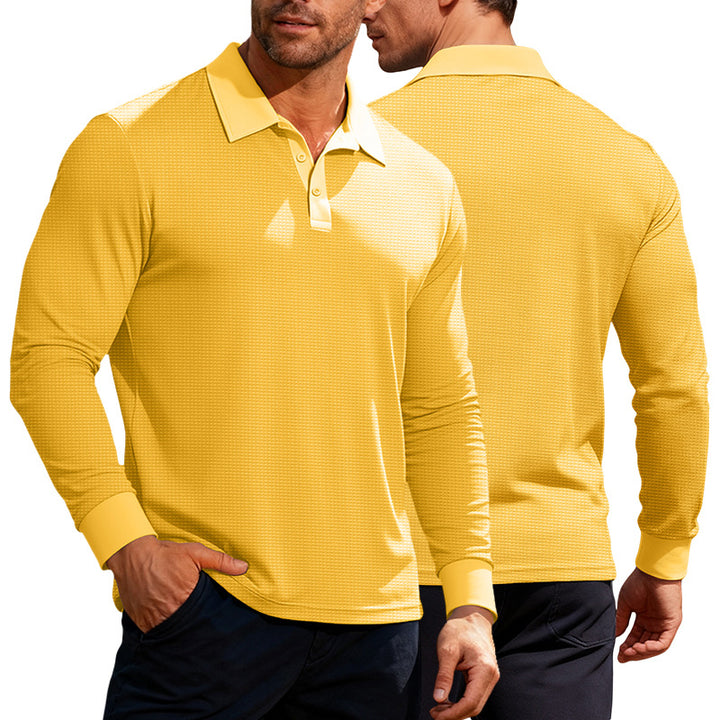 Herren nan Langarm-Poloshirt aus Waffelstrick mit schmaler Passform verdeckter Knopfleiste und Hemdkragen Drune