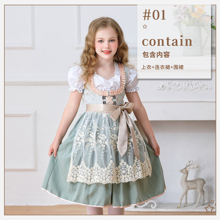 Damen nan elegantes Mädchen Trachtenkleid mit Rüschenkorsett und Spitzenstickerie Drune