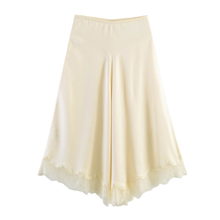 Damen elegante Palazzo-Hose mit zartem Spitzenbesatz Drune