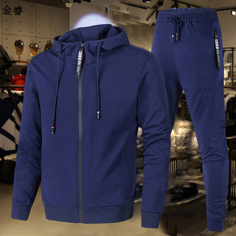 Herren nan zweiteiliges Trainingsset mit durchgehendem Reißverschluss Hoodie, Kordelzug und schmal zulaufender Jogginghose Drune