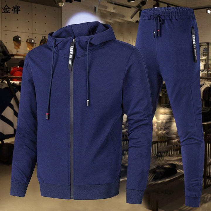 Herren nan zweiteiliges Trainingsset mit durchgehendem Reißverschluss Hoodie, Kordelzug und schmal zulaufender Jogginghose Drune