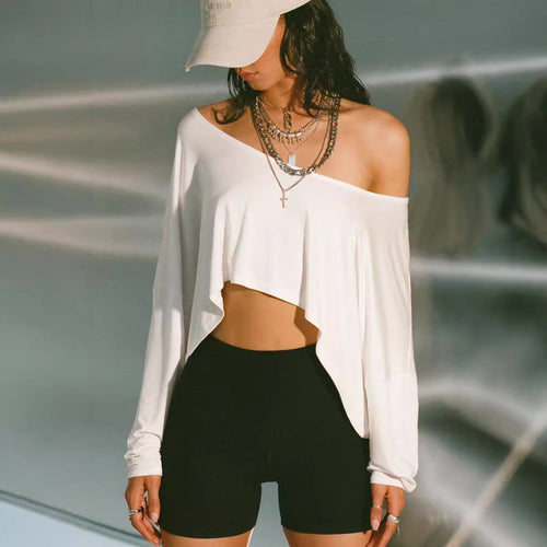 Damen lässiges One-Shoulder-Oberteil mit asymmetrischem Schnitt und weitem Design Drune