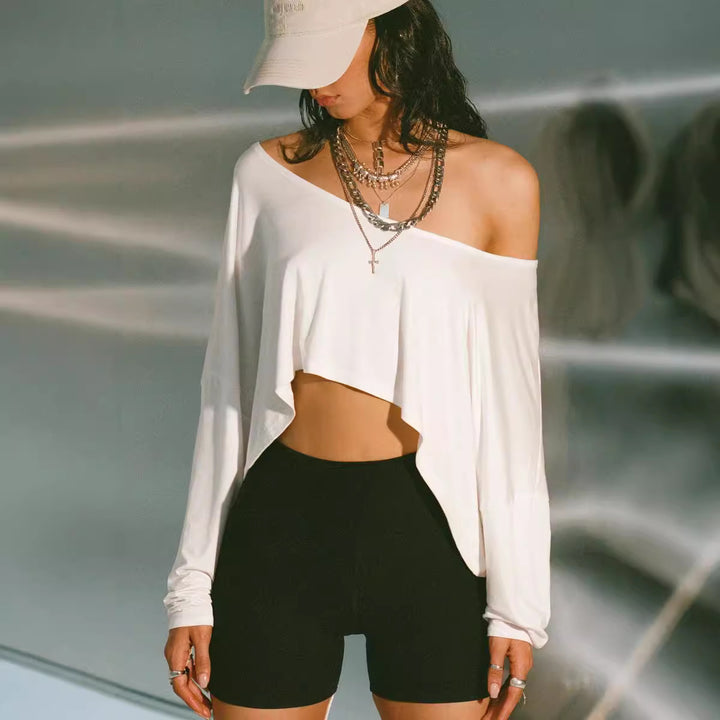 Damen asymmetrisches Crop-Oberteil mit lässigem Schnitt und weichem Stoff Drune