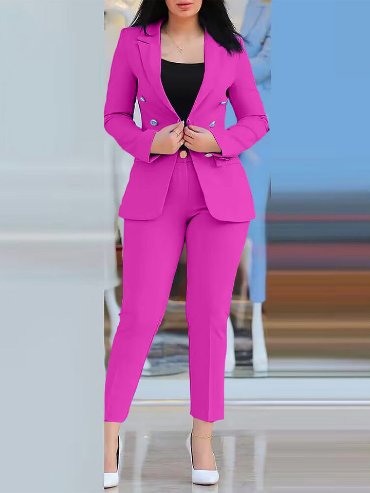 Damen moderner Blazer-Hosenanzug mit exklusiven Knopfdetails Drune
