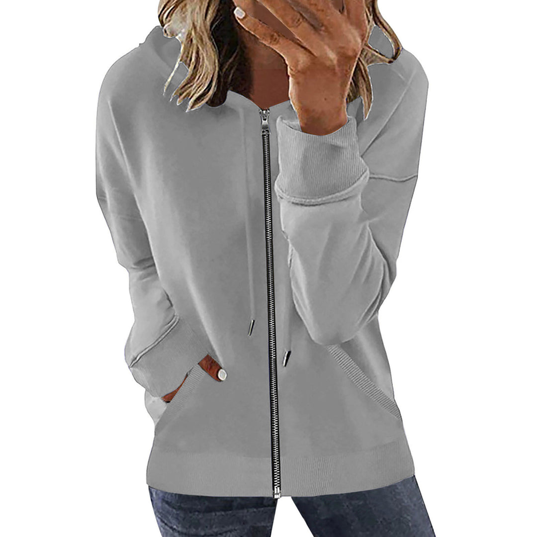 Damen nan Kapuzenjacke mit durchgehendem Reißverschluss, Kängurutaschen und elastischen Bündchen Drune