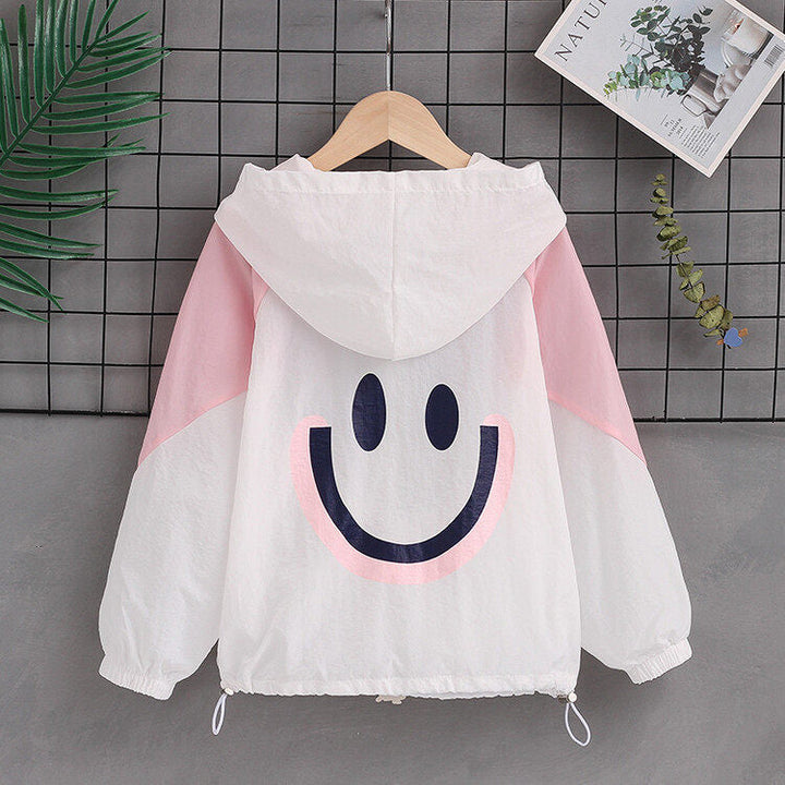 Damen nan leichte Kapuzenjacke mit Smiley-Print, verstellbarem Saum und elastischen Bündchen  Drune
