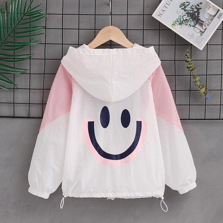 Damen nan leichte Kapuzenjacke mit Smiley-Print und Kordelzug Drune
