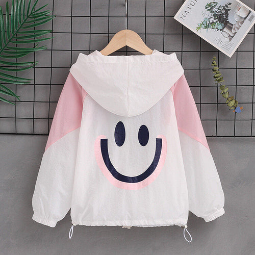 Damen nan leichte Kapuzenjacke mit Smiley-Print und Kordelzug Drune