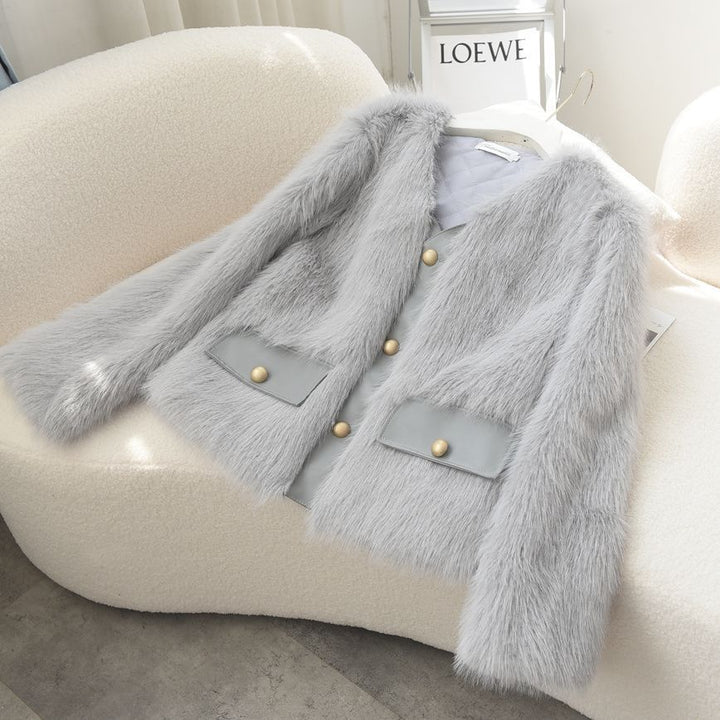 Damen Fuzzy Pelzjacke Drune