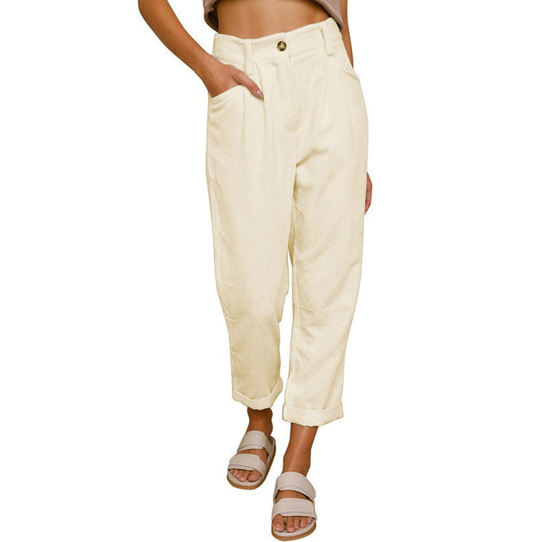 Damen modische Cordhose mit hohem Bund und weitem Bein Drune