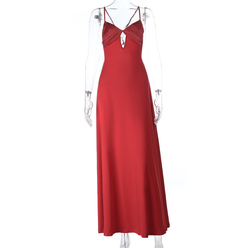 Damen Maxikleid mit verführerischem V-Ausschnitt und elegantem Wickeldesign Drune