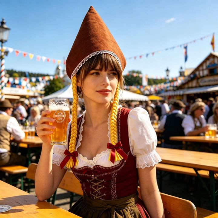Damen nan traditionelle Trachtenhaube aus Baumwollvelours mit feinem Spitzenrand für Dirndl Drune