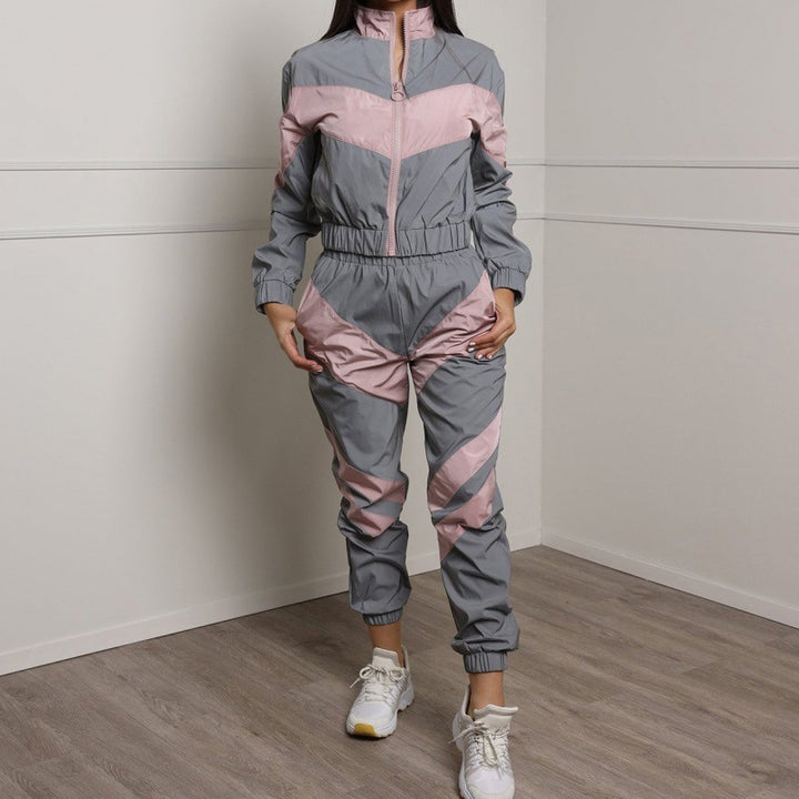 Damen Sportliches Windbreaker-Set mit modernem Farbblock-Design und elastischen Bündchen Drune
