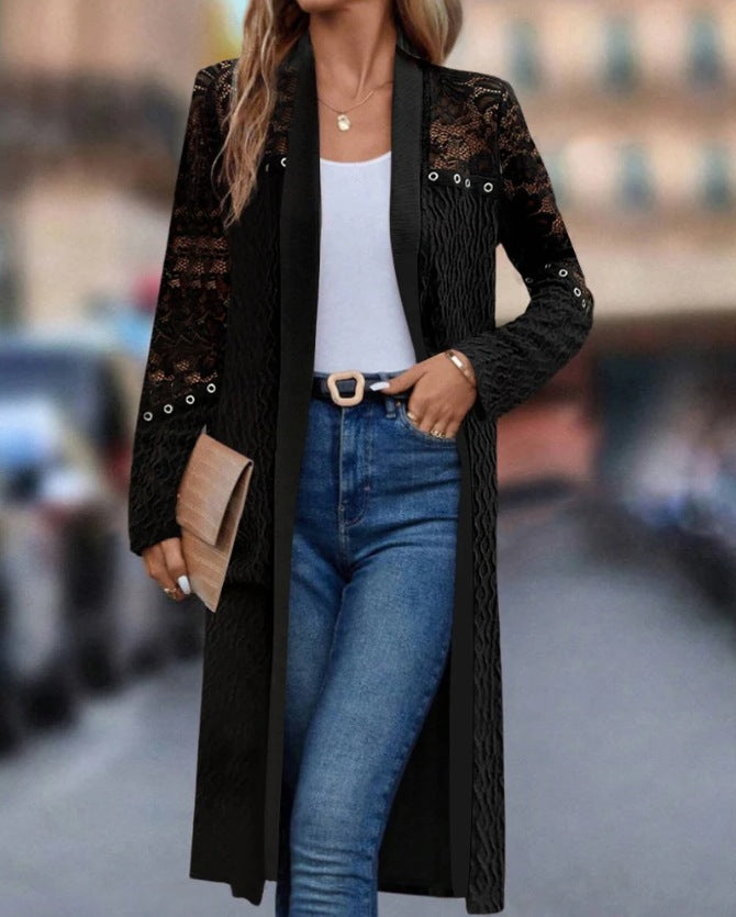 Damen Longjacke mit kreativem Spitzen-Design Drune