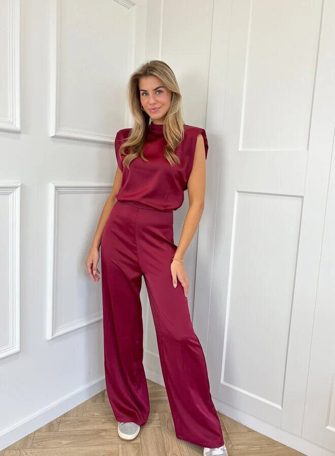 Damen Eleganter Jumpsuit mit schmalem Kragen und seitlichem Reißverschluss Drune