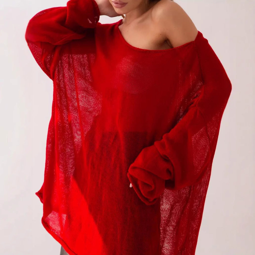 Damen luftiger Oversize-Strickpullover mit weitem Schnitt und transparentem Gewebe Drune