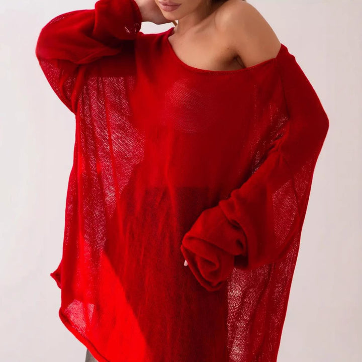 Damen luftiger Oversize-Strickpullover mit weitem Schnitt und transparentem Gewebe Drune