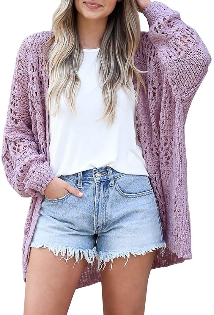 Damen luftige Strickjacke mit detailliertem Lochmuster und weitem Schnitt Drune