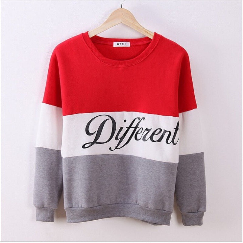 Damen sportlicher Sweatshirt mit kreativen Blockstreifen und lässigem Schriftzug Drune