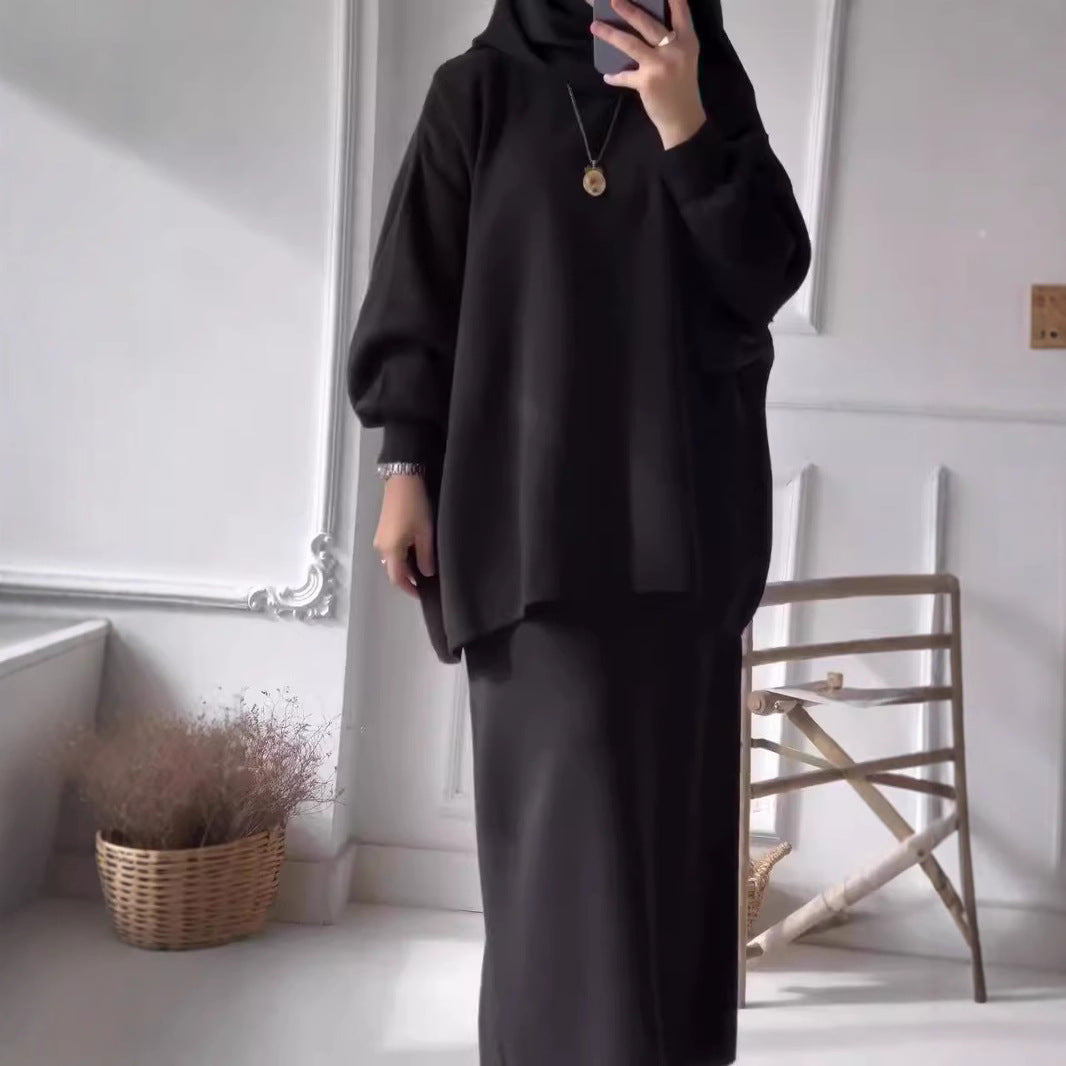 Damen elegantes Two-Piece Set mit asymmetrischem Schnitt und voluminösen Ärmeln Drune