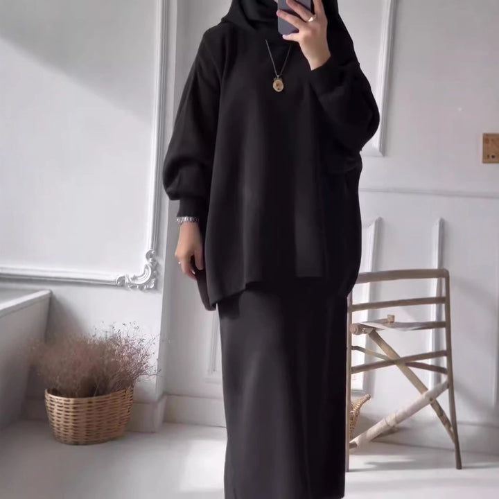 Damen elegantes Two-Piece Set mit asymmetrischem Schnitt und voluminösen Ärmeln Drune