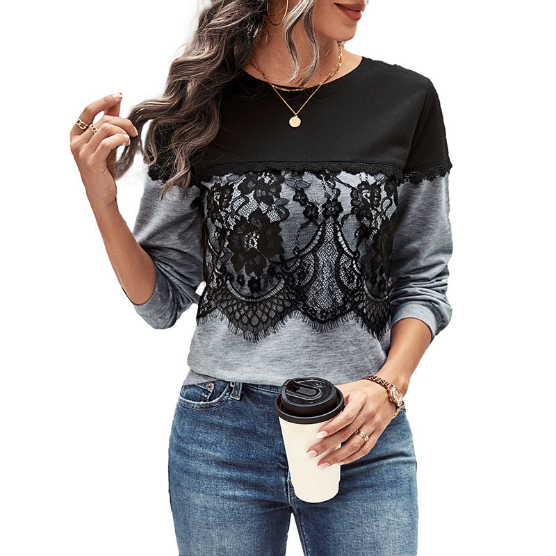 Damen Sweatshirt mit eleganter Spitzenverzierung Drune